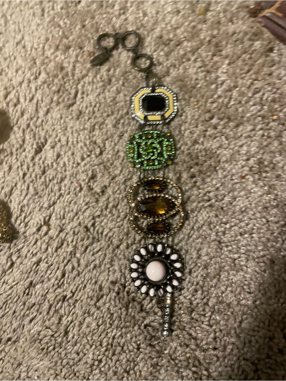 Multi-Color Statement Bracelet with Green, Amber & White Accents